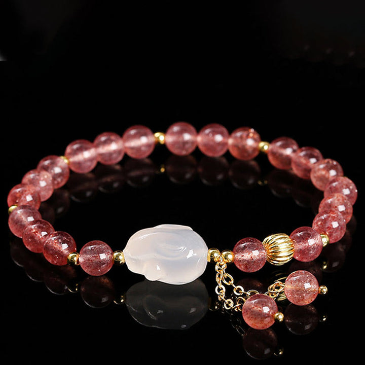 Bracelet de guérison en agate de quartz fraise naturelle Buddha Stones