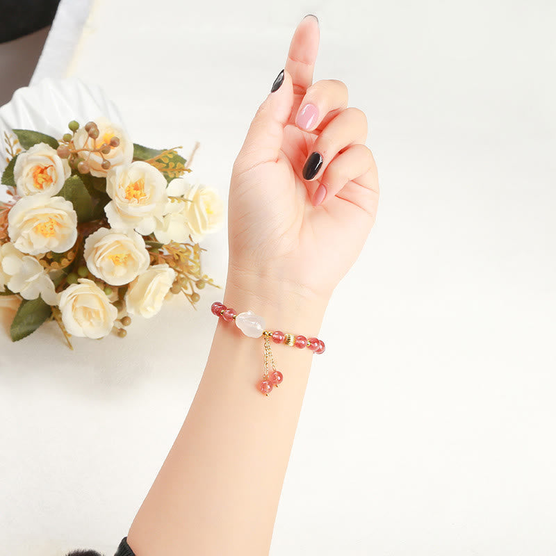 Bracelet de guérison en agate de quartz fraise naturelle Buddha Stones