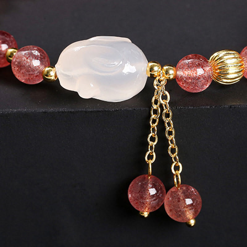 Bracelet de guérison en agate de quartz fraise naturelle Buddha Stones