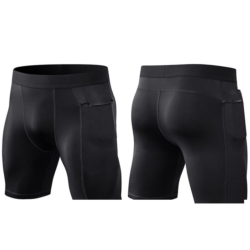 Buddha Stones Short de sport moulant extensible à haute élasticité à séchage rapide pour homme avec poches zippées