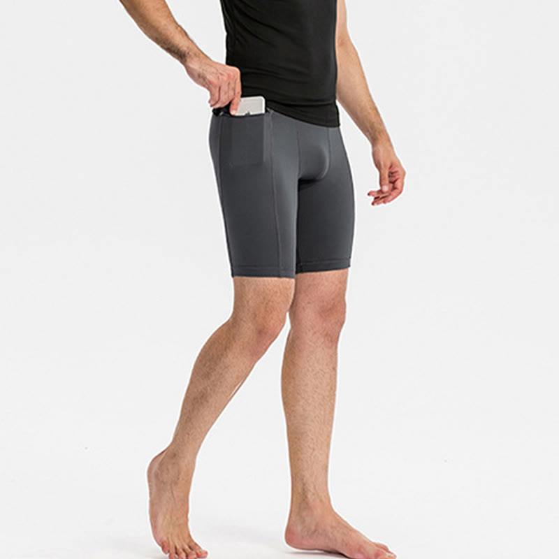 Buddha Stones Short de sport moulant extensible à haute élasticité à séchage rapide pour homme avec poches zippées