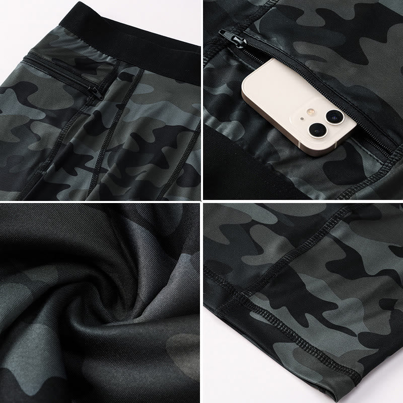 Buddha Stones Short de sport moulant extensible à haute élasticité à séchage rapide pour homme avec poches zippées
