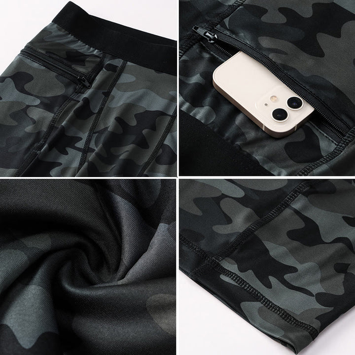 Buddha Stones Short de sport moulant extensible à haute élasticité à séchage rapide pour homme avec poches zippées