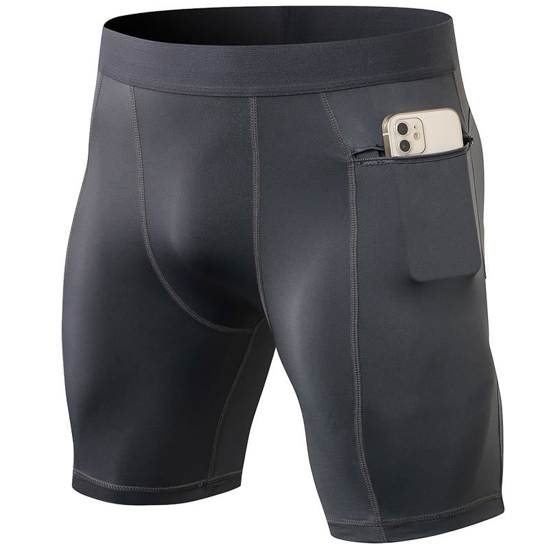 Buddha Stones Short de sport moulant extensible à haute élasticité à séchage rapide pour homme avec poches zippées