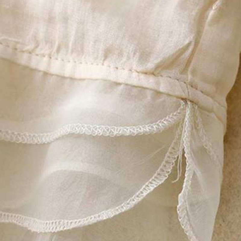 Chemise cardigan décontractée en coton à manches mi-longues et col ras du cou pour femme avec Buddha Stones brodés en organza - image 7