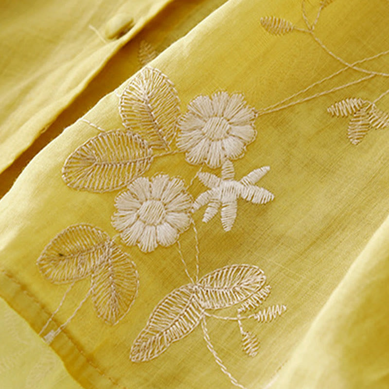 Chemise cardigan décontractée en coton à manches mi-longues et col ras du cou pour femme avec Buddha Stones brodés en organza - image 14