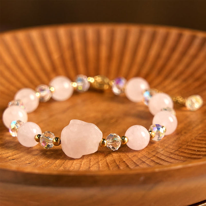 Bracelet de guérison en cristal de quartz rose Buddha Stones avec chaîne et lapin