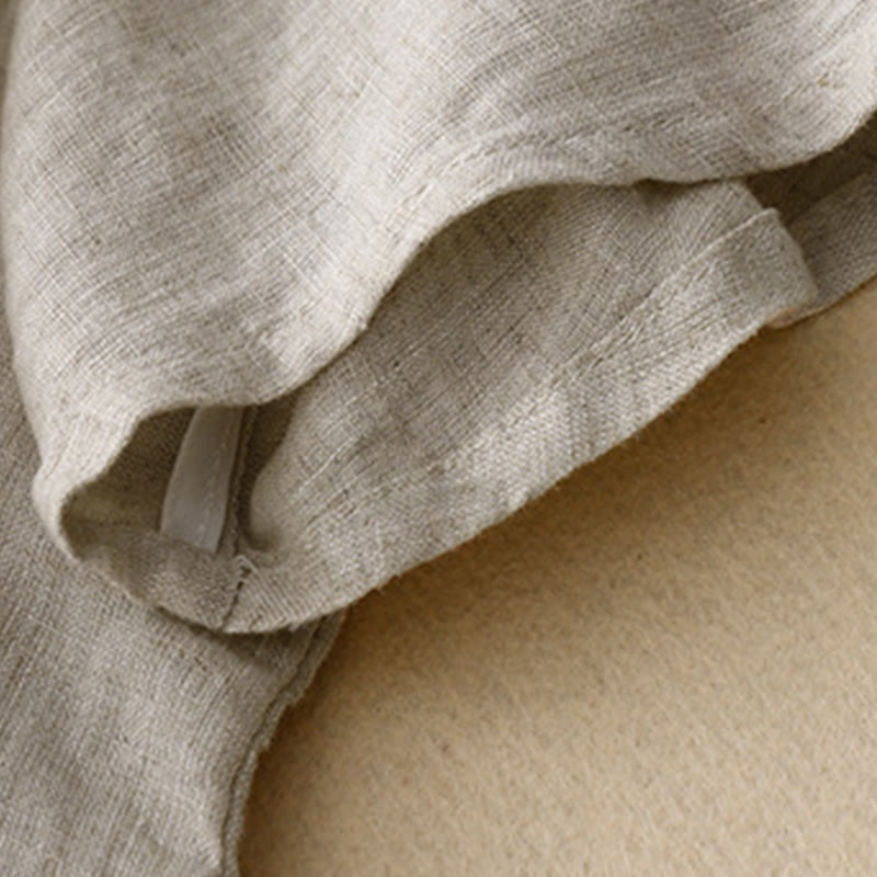 T-shirt décontracté en coton et lin à manches mi-longues avec cordon de serrage et broderie d'arbre en Buddha Stones pour femmes