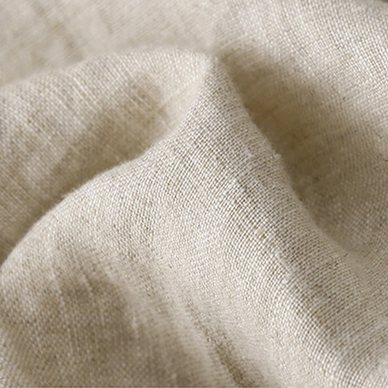 T-shirt décontracté en coton et lin à manches mi-longues avec cordon de serrage et broderie d'arbre en Buddha Stones pour femmes