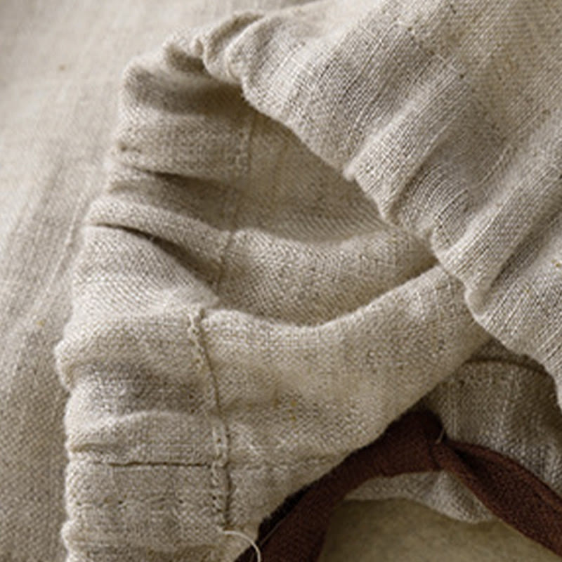 T-shirt décontracté en coton et lin à manches mi-longues avec cordon de serrage et broderie d'arbre en Buddha Stones pour femmes