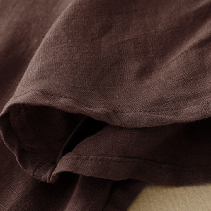 T-shirt décontracté en coton et lin à manches mi-longues avec cordon de serrage et broderie d'arbre en Buddha Stones pour femmes