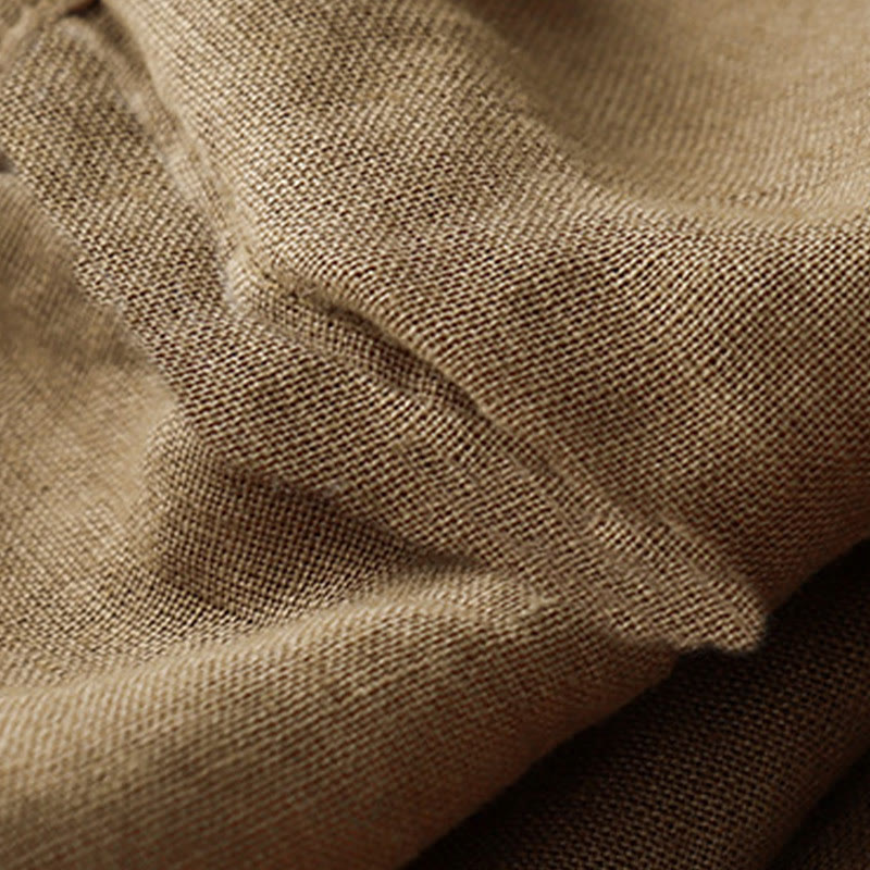 T-shirt décontracté en coton et lin à manches mi-longues avec cordon de serrage et broderie d'arbre en Buddha Stones pour femmes