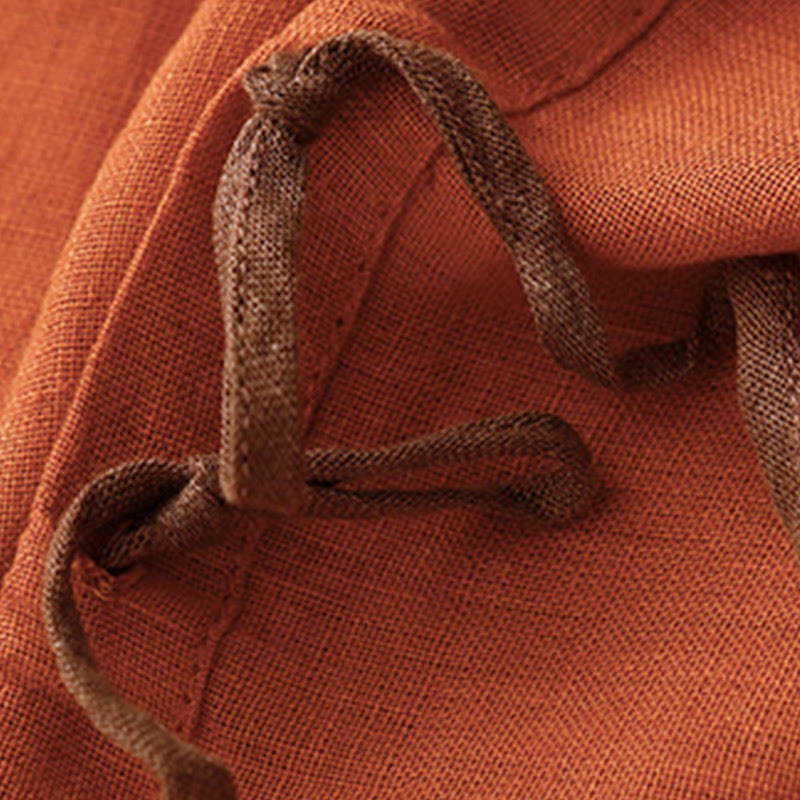 T-shirt décontracté en coton et lin à manches mi-longues avec cordon de serrage et broderie d'arbre en Buddha Stones pour femmes