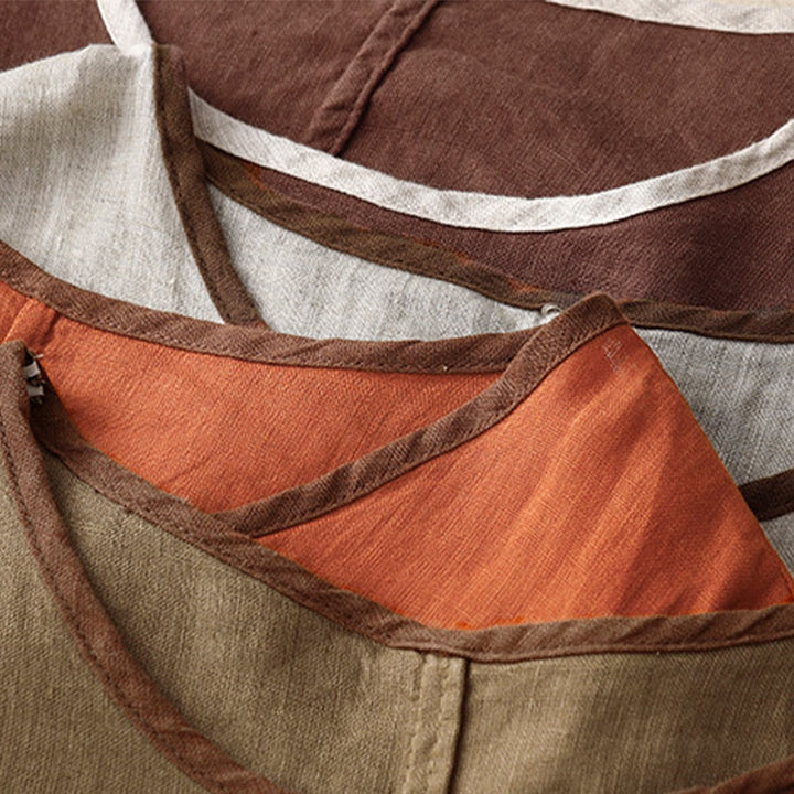 T-shirt décontracté en coton et lin à manches mi-longues avec cordon de serrage et broderie d'arbre en Buddha Stones pour femmes