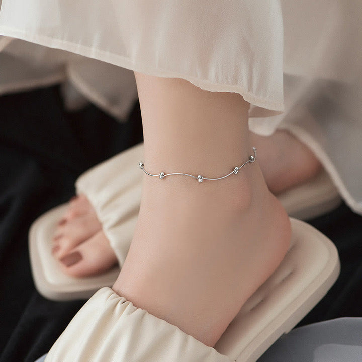 Bracelet de cheville de protection en argent sterling 925 avec Buddha Stones en forme de vague simple - image 3