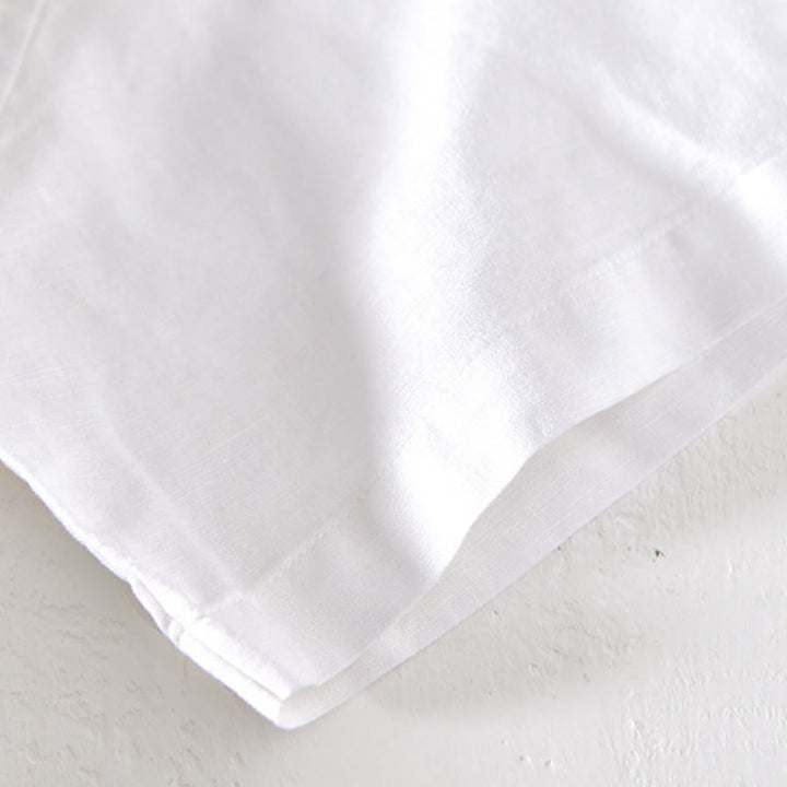 Chemise d'été à col montant et manches courtes en coton et lin pour homme, demi-boutonnage, motif Buddha Stones - image 11