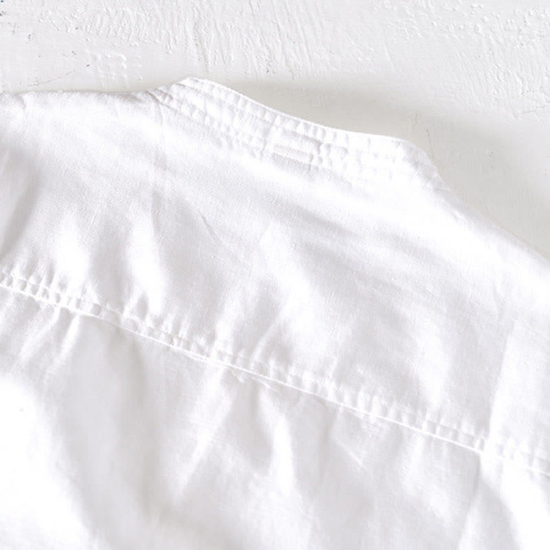 Chemise d'été à col montant et manches courtes en coton et lin pour homme, demi-boutonnage, motif Buddha Stones - image 9