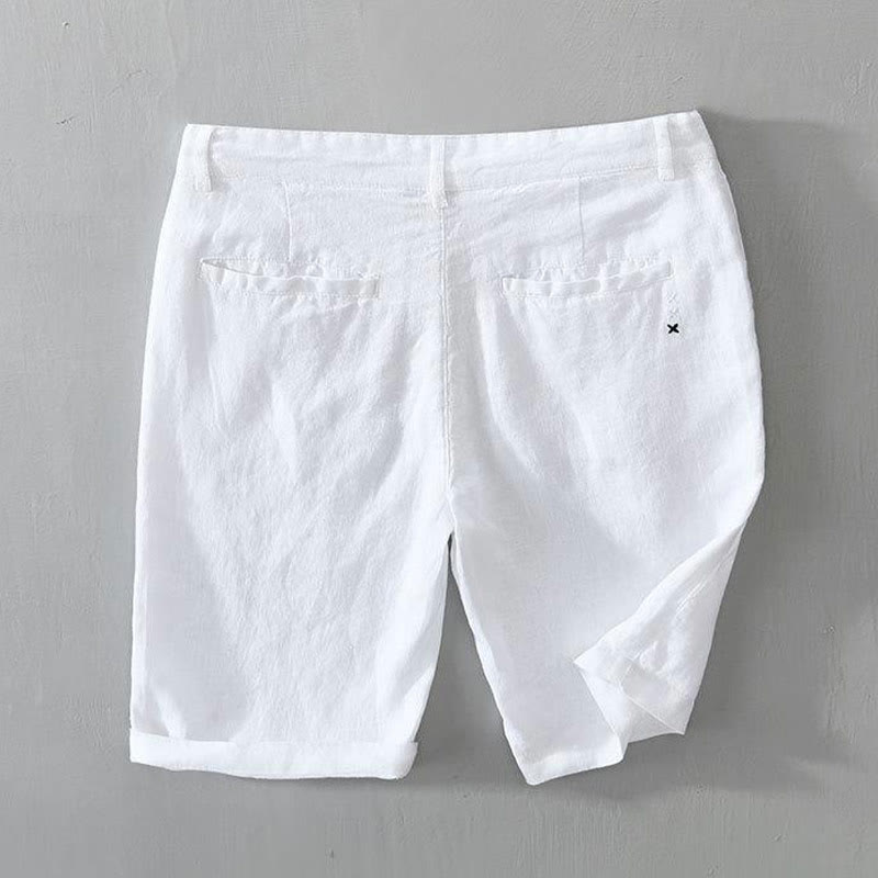 Short homme en lin uni avec cordon de serrage et poches Motif Buddha Stones