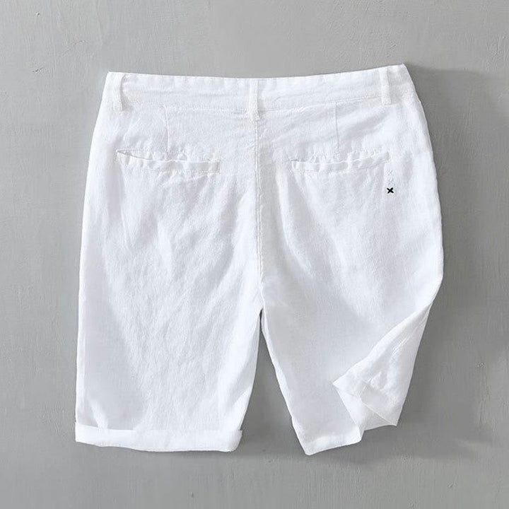 Short homme en lin uni avec cordon de serrage et poches Motif Buddha Stones