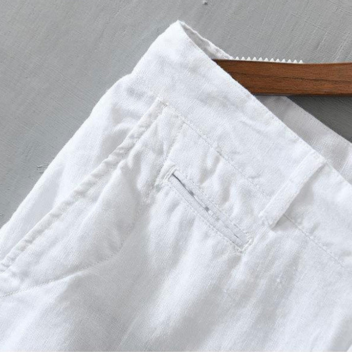 Short homme en lin uni avec cordon de serrage et poches Motif Buddha Stones