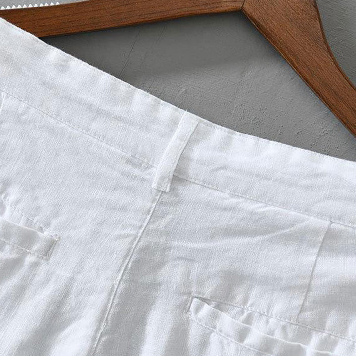 Short homme en lin uni avec cordon de serrage et poches Motif Buddha Stones