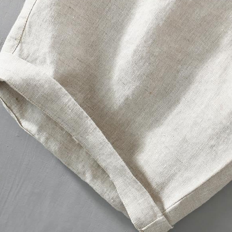 Short homme en lin uni avec cordon de serrage et poches Motif Buddha Stones