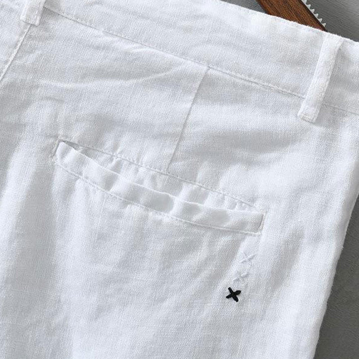 Short homme en lin uni avec cordon de serrage et poches Motif Buddha Stones