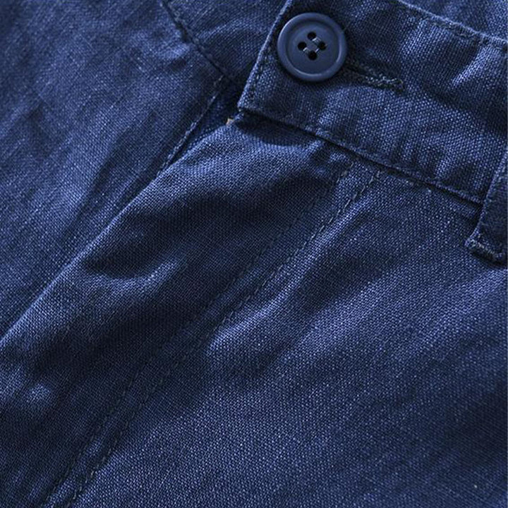 Short homme en lin uni avec cordon de serrage et poches Motif Buddha Stones