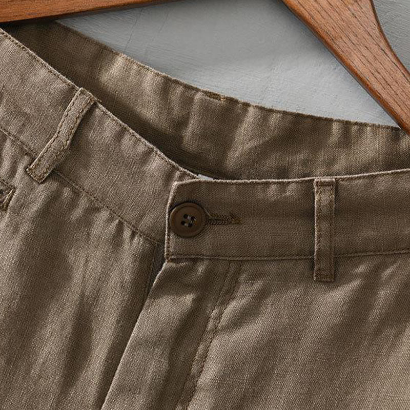 Short homme en lin uni avec cordon de serrage et poches Motif Buddha Stones