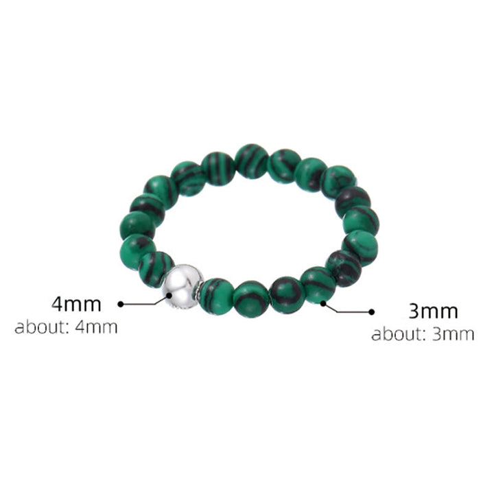 Bague élastique en argent sterling 925 avec Buddha Stones et perles de cristal, jade blanc et onyx noir, bénédiction