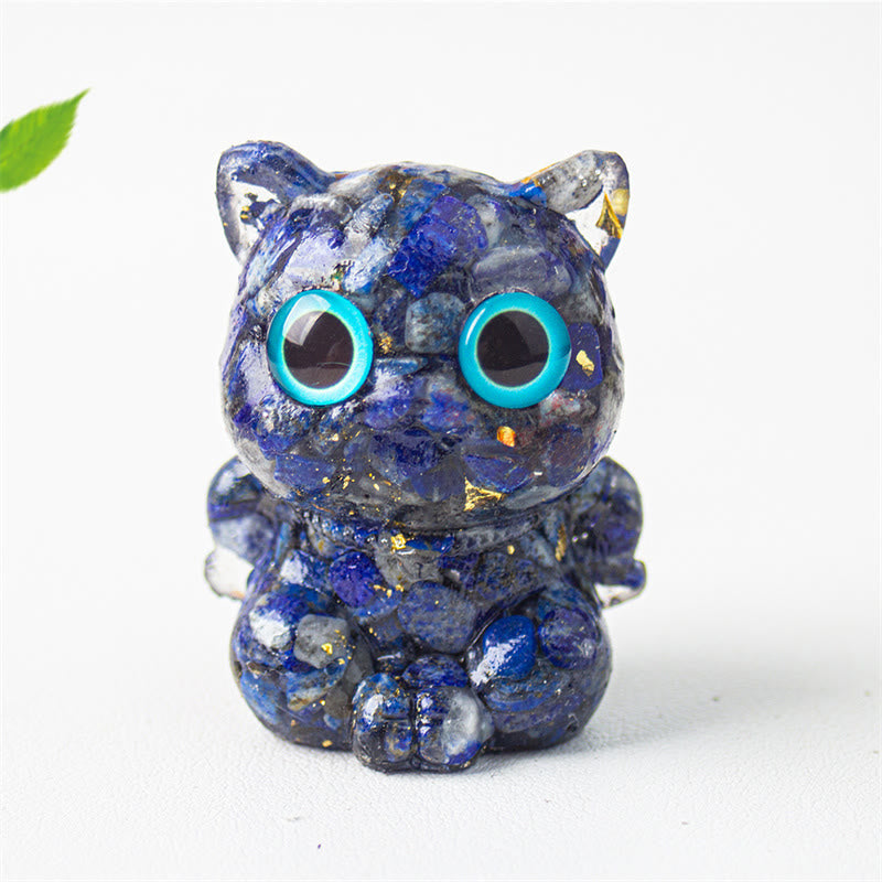 Buddha Stones Chat mignon Lazurite Améthyste Obsidienne noire Aigue-marine Cristal Résine Décoration positive pour la maison - image 2