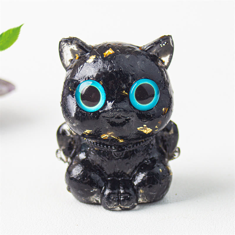 Buddha Stones Chat mignon Lazurite Améthyste Obsidienne noire Aigue-marine Cristal Résine Décoration positive pour la maison - Obsidienne noire 5,5*4,5*3,5 cm - image 10