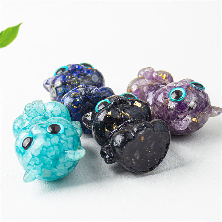 Buddha Stones Chat mignon Lazurite Améthyste Obsidienne noire Aigue-marine Cristal Résine Décoration positive pour la maison - image 15