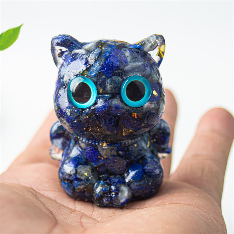 Buddha Stones Chat mignon Lazurite Améthyste Obsidienne noire Aigue-marine Cristal Résine Décoration positive pour la maison - Lazurite 5,5*4,5*3,5cm - image 1