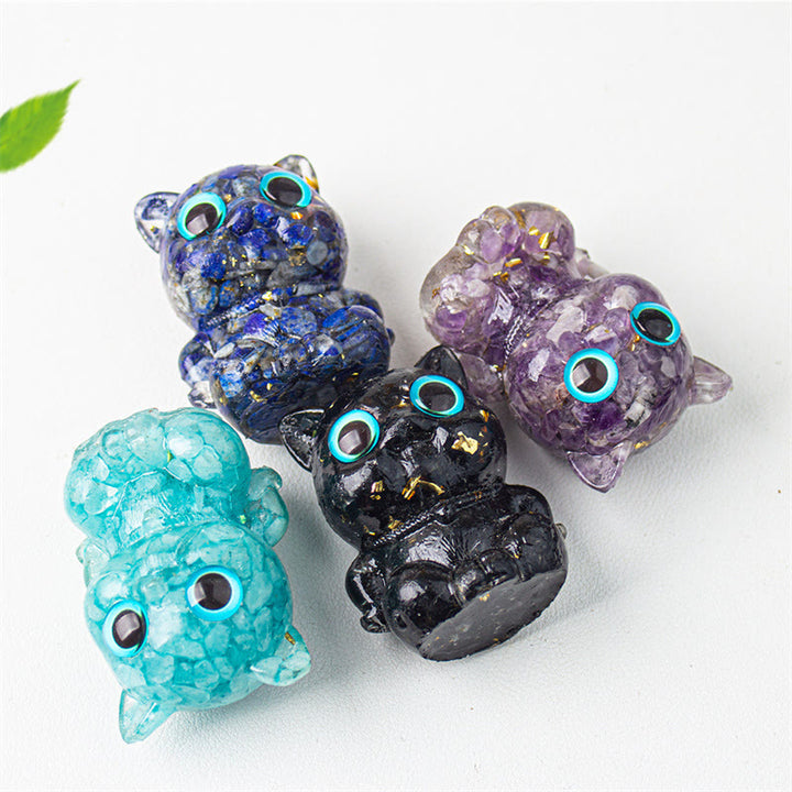 Buddha Stones Chat mignon Lazurite Améthyste Obsidienne noire Aigue-marine Cristal Résine Décoration positive pour la maison - image 17