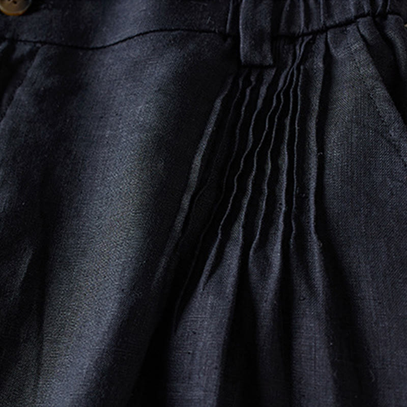 Short d'été en coton et lin pour femme avec poches et motif simple et froissé Buddha Stones - image 11