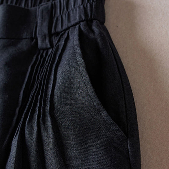 Short d'été en coton et lin pour femme avec poches et motif simple et froissé Buddha Stones - image 10