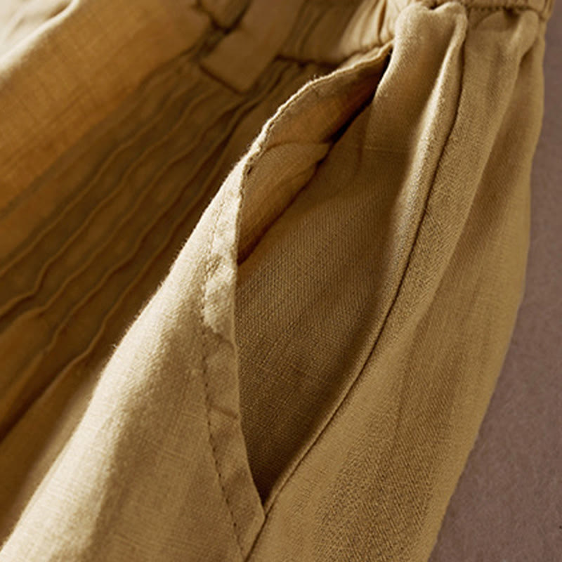 Short d'été en coton et lin pour femme avec poches et motif simple et froissé Buddha Stones - image 32