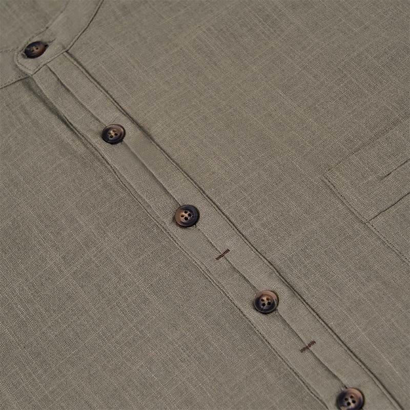 Chemise d'été en coton et lin à manches courtes et demi-boutons pour homme, couleur unie, motif Buddha Stones - image 9