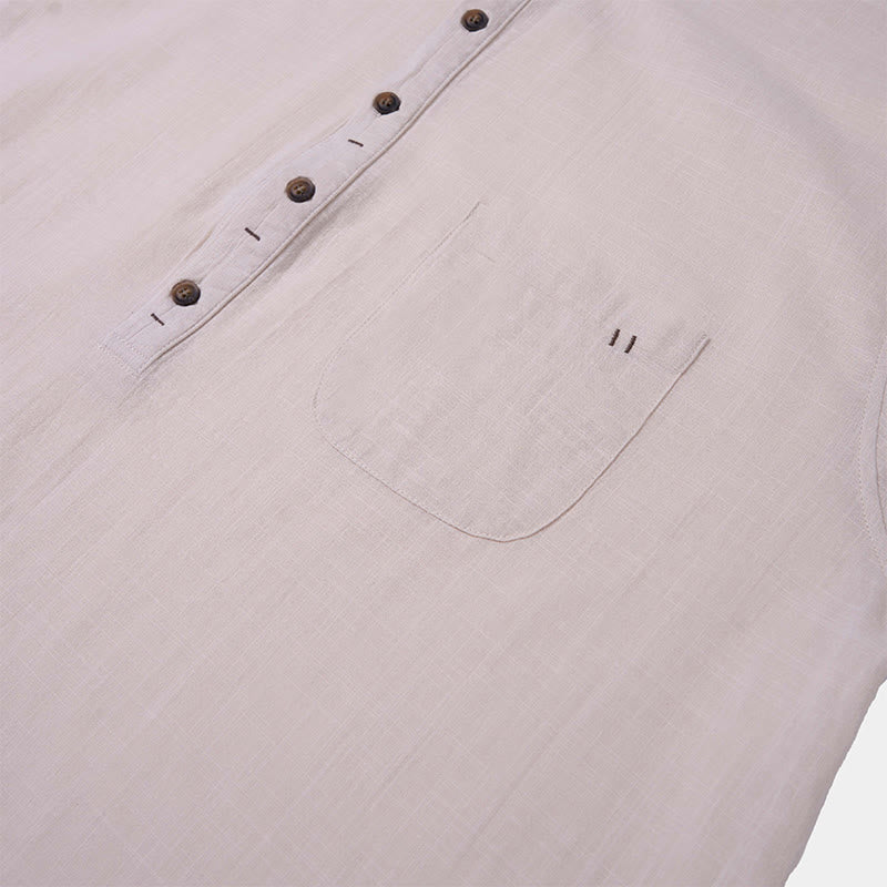 Chemise d'été en coton et lin à manches courtes et demi-boutons pour homme, couleur unie, motif Buddha Stones - image 22