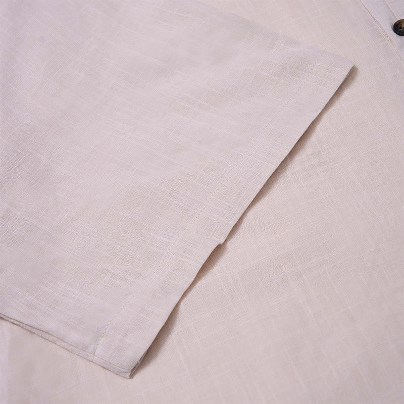 Chemise d'été en coton et lin à manches courtes et demi-boutons pour homme, couleur unie, motif Buddha Stones - image 24