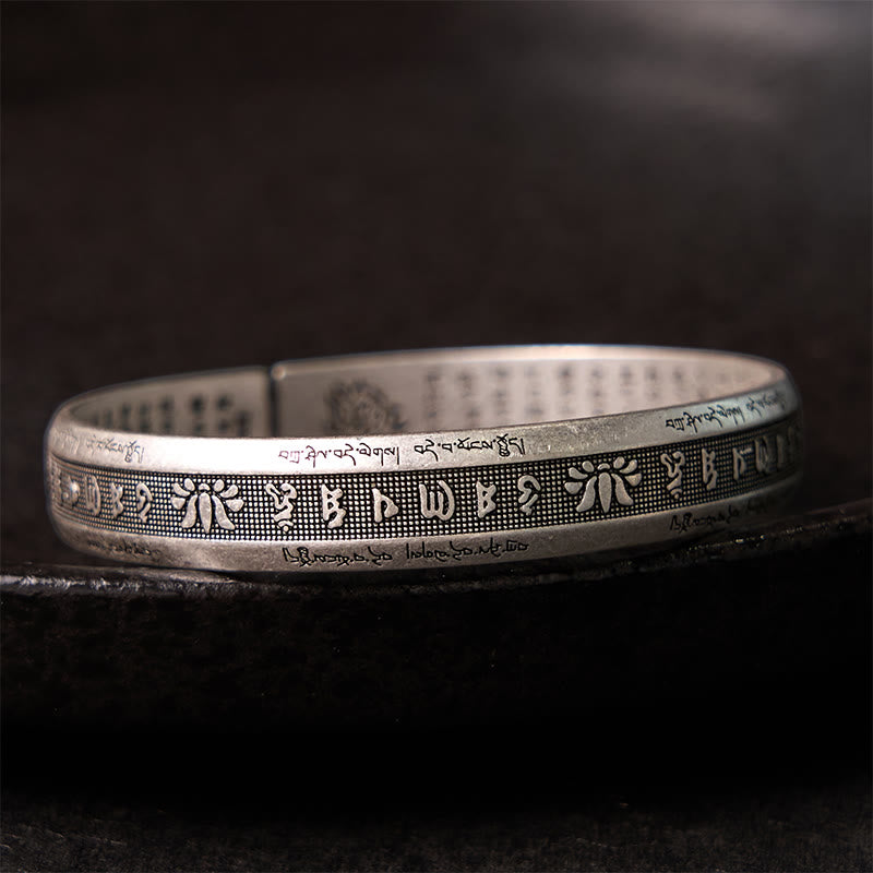 Bracelet manchette de méditation Buddha Stones Om Mani Padme Hum Sutra du cœur Mantra Lotus Paix