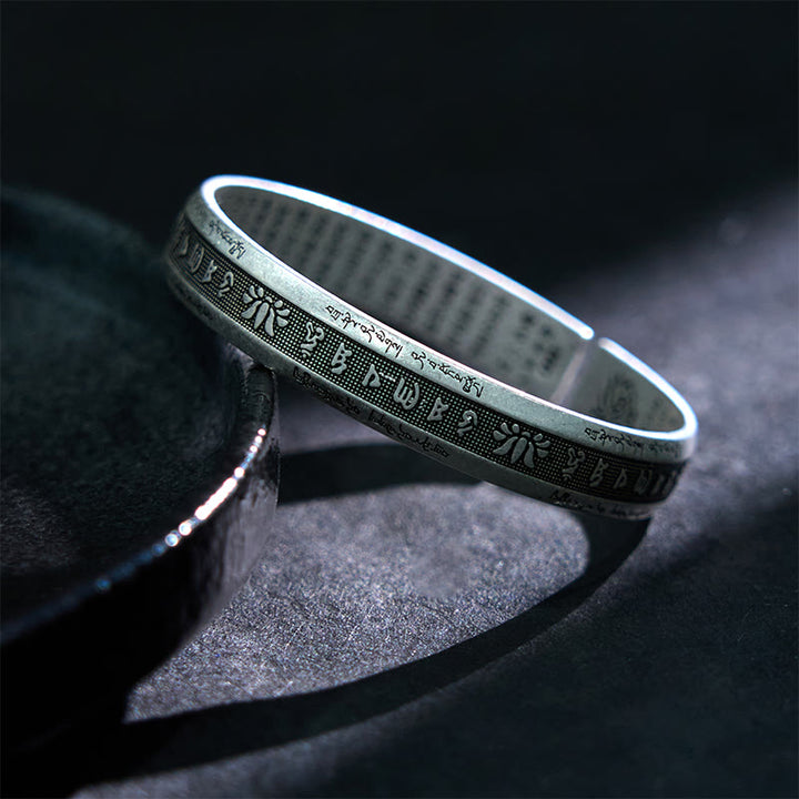 Bracelet manchette de méditation Buddha Stones Om Mani Padme Hum Sutra du cœur Mantra Lotus Paix