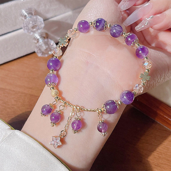 Bracelet Buddha Stones en améthyste naturelle, trèfle à quatre feuilles, étoile de la paix