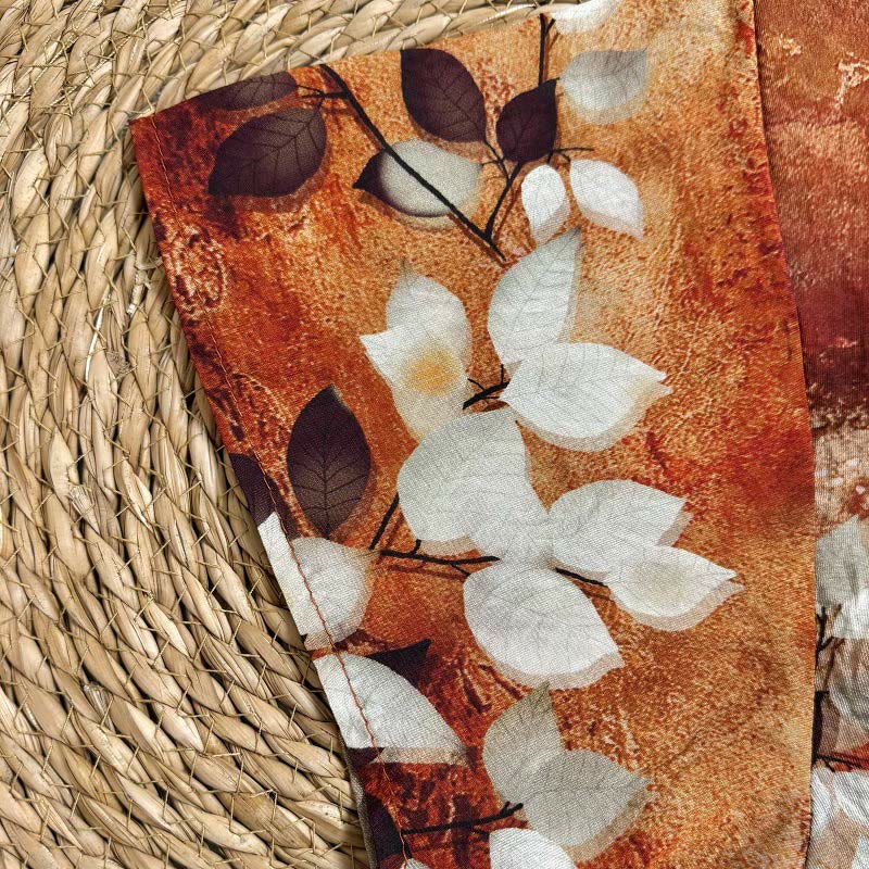 T-shirt décontracté à manches courtes et col ras du cou pour femme, imprimé feuilles et Buddha Stones, en polyester