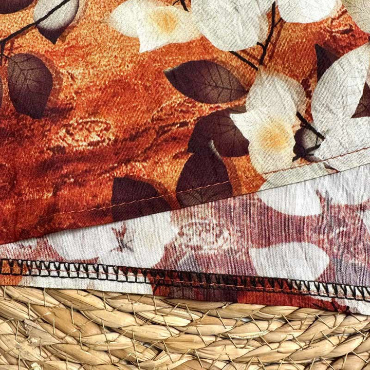 T-shirt décontracté à manches courtes et col ras du cou pour femme, imprimé feuilles et Buddha Stones, en polyester