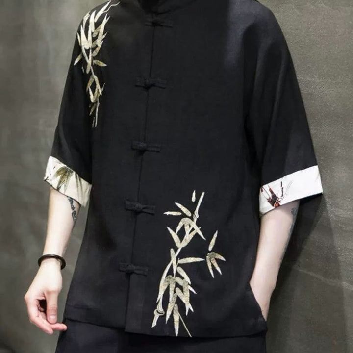 Chemise à manches mi-longues en lin et bambou à boutons grenouille Buddha Stones pour homme - image 3