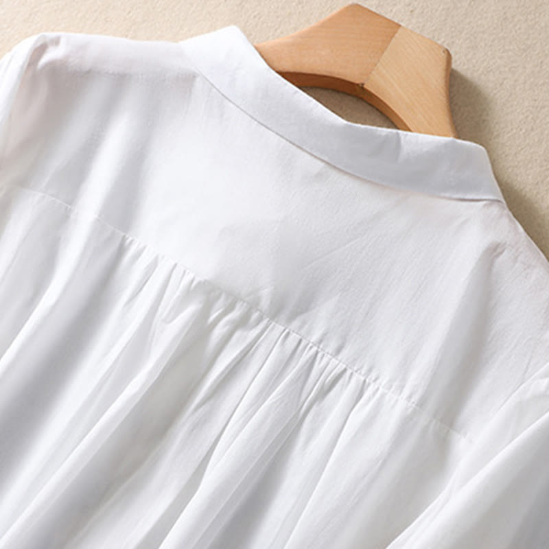 Chemise d'été en coton et lin pour femme, motif floral, broderie de boutons, manches trois-quarts, revers, motif Buddha Stones - image 8