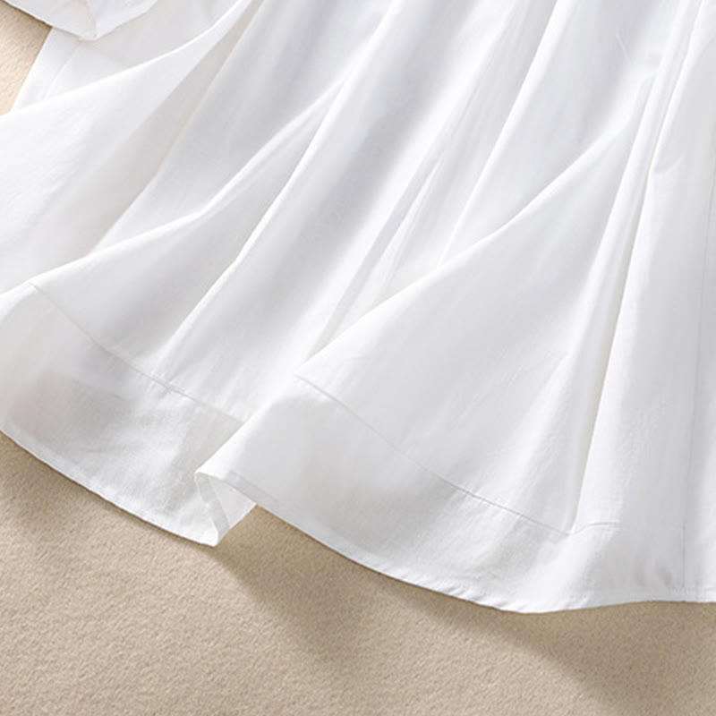 Chemise d'été en coton et lin pour femme, motif floral, broderie de boutons, manches trois-quarts, revers, motif Buddha Stones - image 11