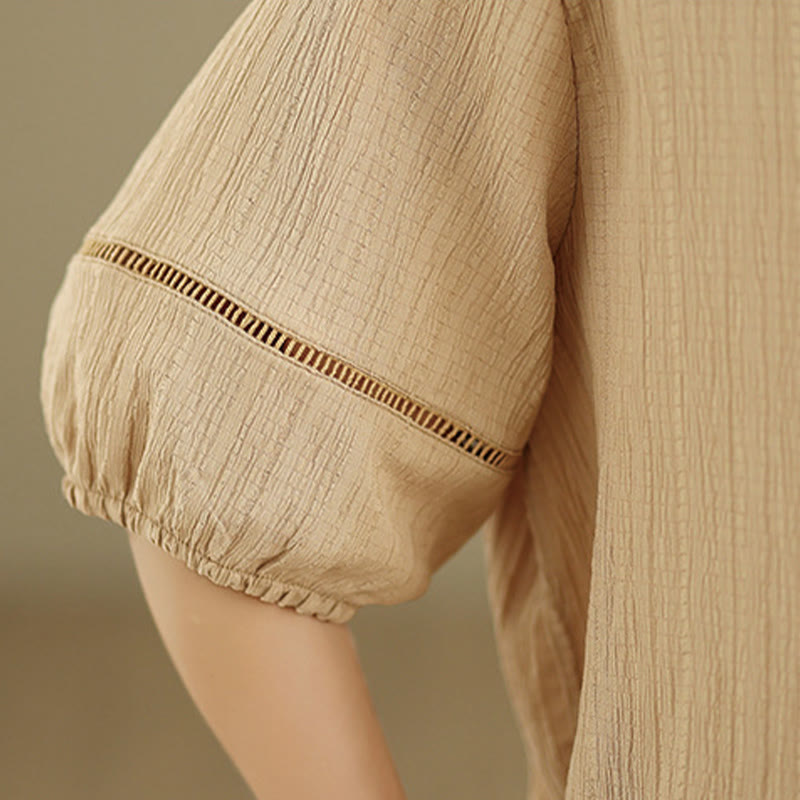 T-shirt d'été décontracté à manches mi-bouffantes et col en V pour femme Buddha Stones